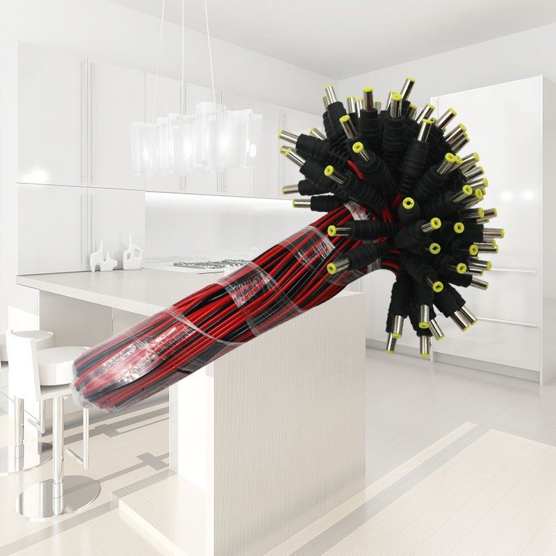 纯铜芯DC电源线监控摄像机电源接头黑红公头线集中供电12V24VDC头