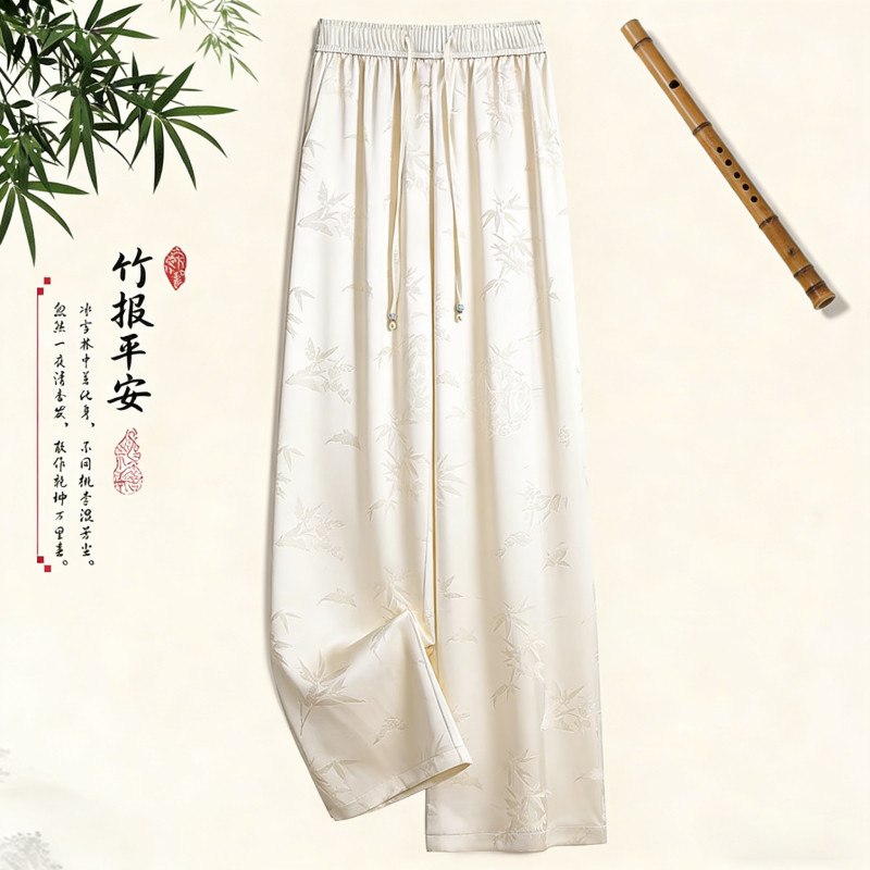 竹报平安新中式初秋女士窄版直筒大码裤装