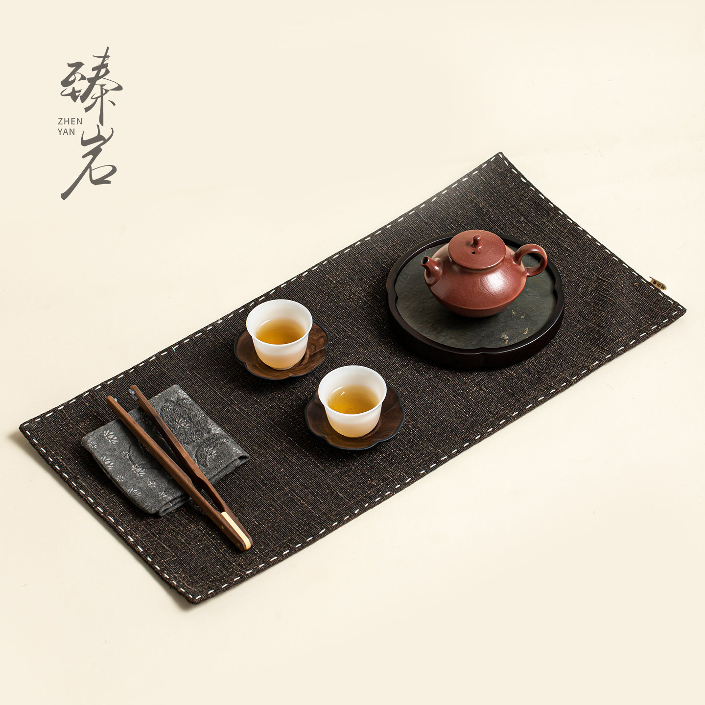 臻岩复古中式香云纱手缝干泡茶席