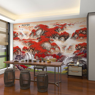 壁画定制3d立体中式鸿运当头山水电视背景墙壁纸客厅X墙纸装饰墙