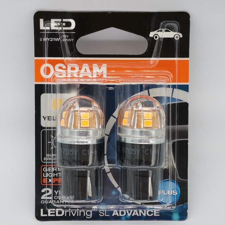 欧司朗 OSRAM LED 9705Y T20 WY21W 12V汽车琥珀光大扁插转向灯泡
