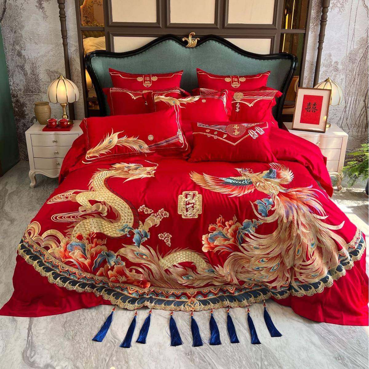 龙凤四件套婚庆家纺红色长绒棉刺绣结婚床上用品陪嫁新中式喜被,特色手工艺,其他特色工艺品,淘宝优惠券,粉丝福利购,淘宝优惠卷