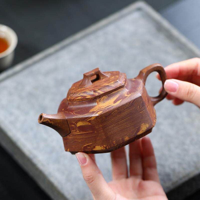 原矿宜兴茶壶紫砂壶六方壶绞泥方器家用办公室茶具摆件装饰博古架