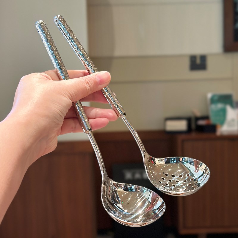 漂亮厚重汤勺漏勺!1810不锈钢B火锅勺子捞丸子漏勺分餐菜分汤公勺