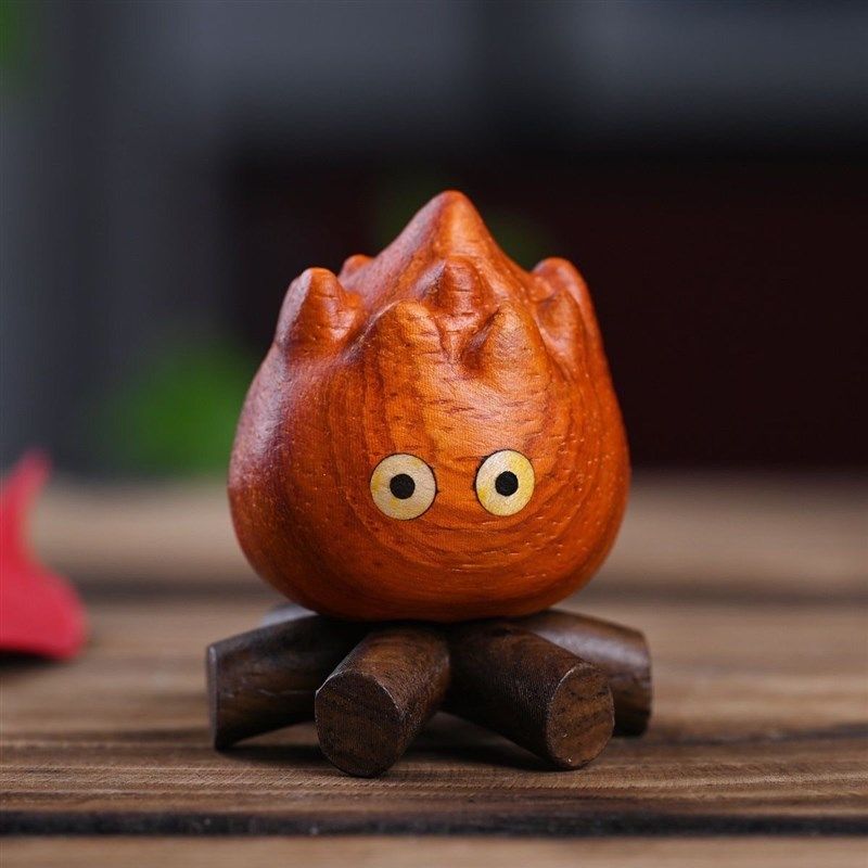 小火苗卡西法木质摆件哈尔的y移动城堡超萌桌面摆件汽车内饰摆件