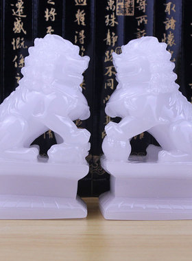 仿白玉狮子摆件一对古典狮宫门狮中式客厅装饰品Y招财桌面摆设