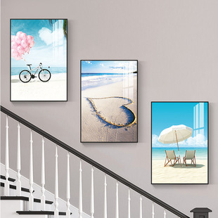北欧楼梯间墙面装饰画现代简约复式别墅楼道壁画客厅沙发三联挂画