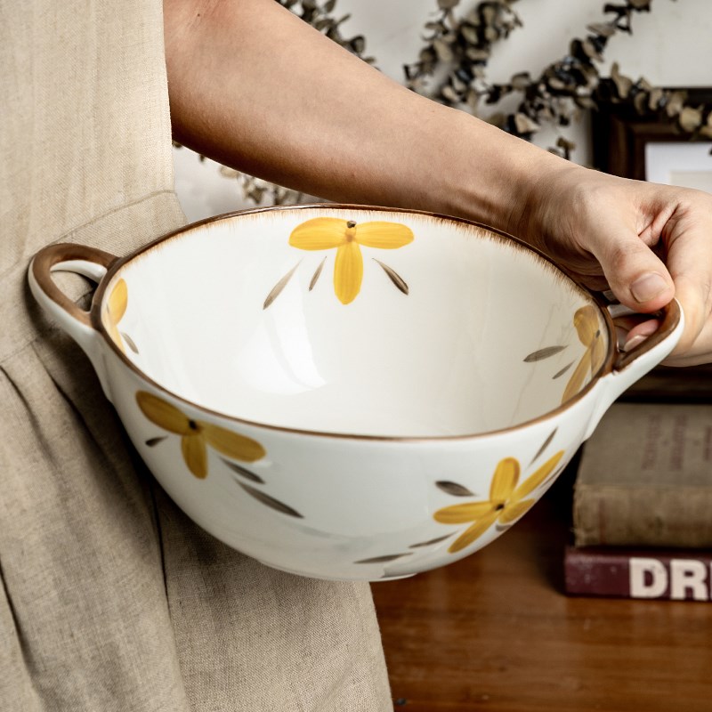 巷子尾好端拿 双耳汤碗不规则大号汤碗双耳碗日式陶瓷碗微瑕