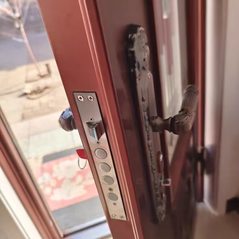防盗门把手老式锁具红古铜大门执手内锁入户门锁铁面板铝合金把手