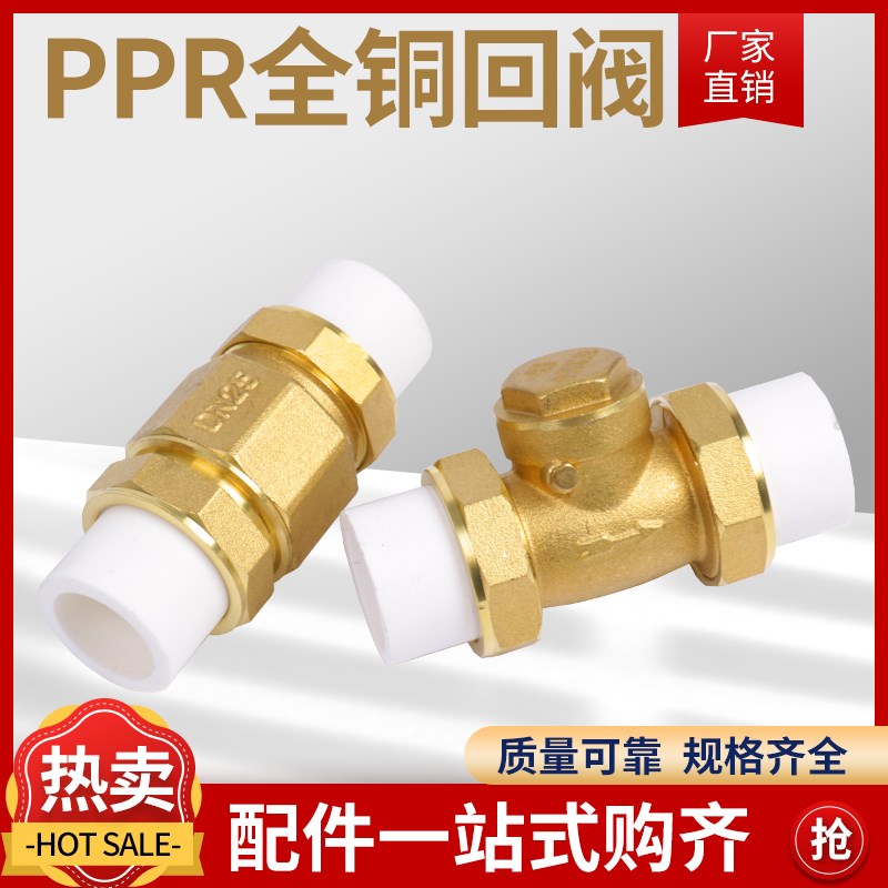 PPR水管配件20/25/32双活接全铜止回阀4分6分1寸黄铜逆止阀单向阀