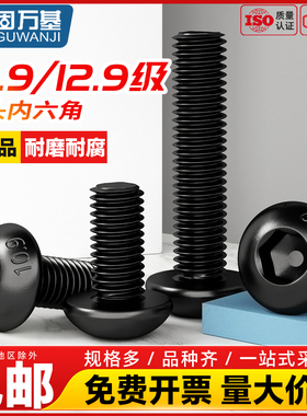 固万基12.9级高强度螺栓10.9圆头内六角螺丝盘头螺丝钉半圆杯螺钉