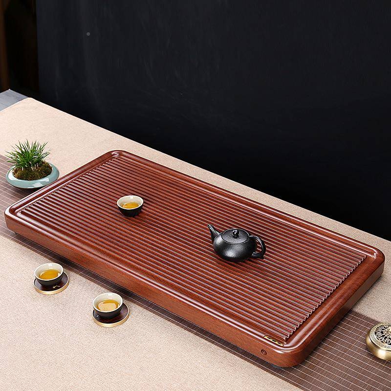 简约茶盘实整块02302柚木大号平茶盘原木雕刻黑檀木茶台木厂板家