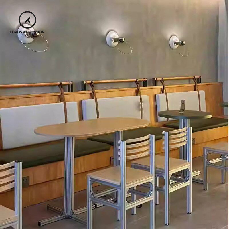 工业风奶茶店桌椅海洋板中古实木餐桌铝型材长凳子咖啡Y厅商用桌