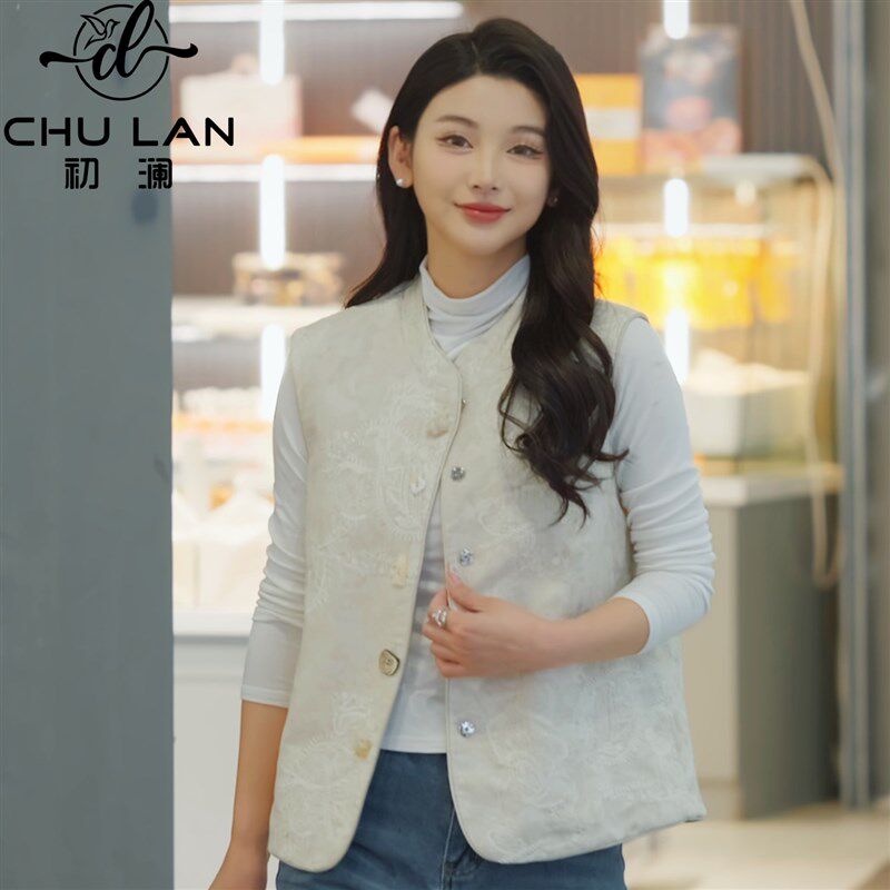 提花中式背心马夹独特上衣春夏季马甲女2025年新款高端国风外套