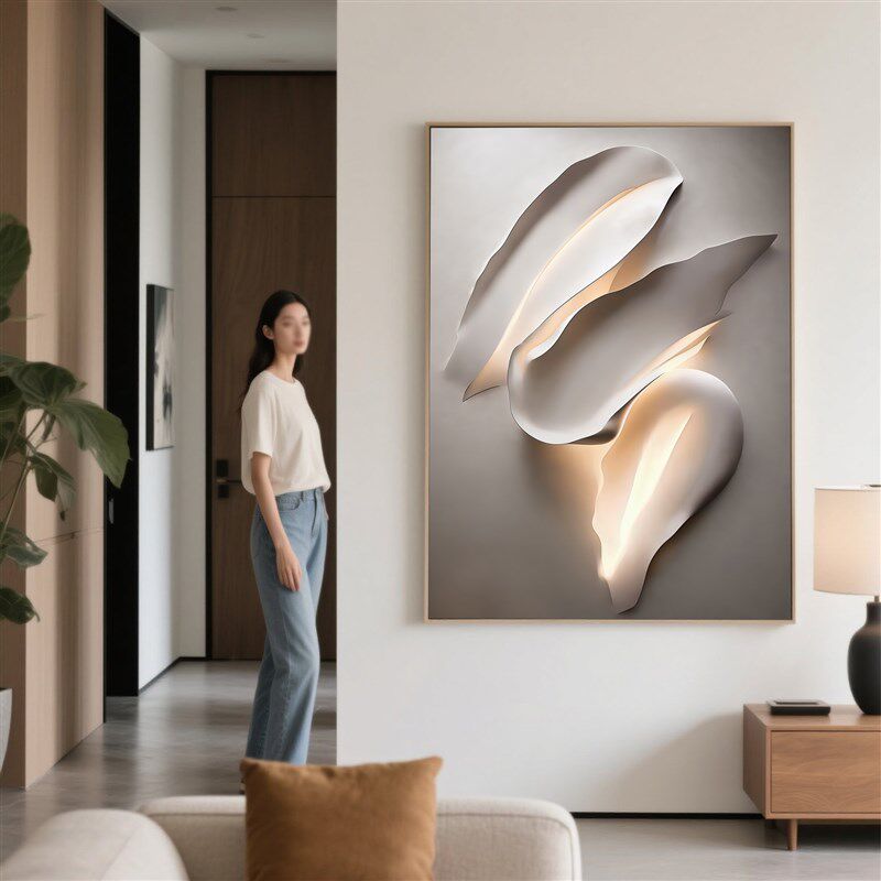 高级感客厅装饰画浮雕立s体感沙发背景墙壁挂画简约落地入户玄关