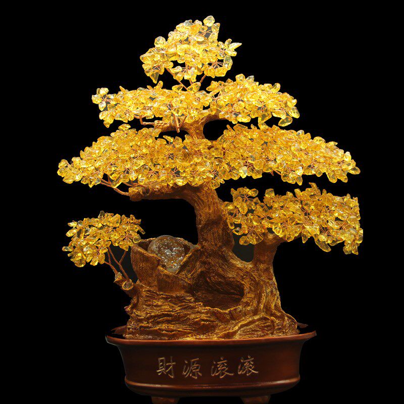 高档水晶发财树大摆件玄关酒柜家居装饰工艺品开U业招财流水礼品