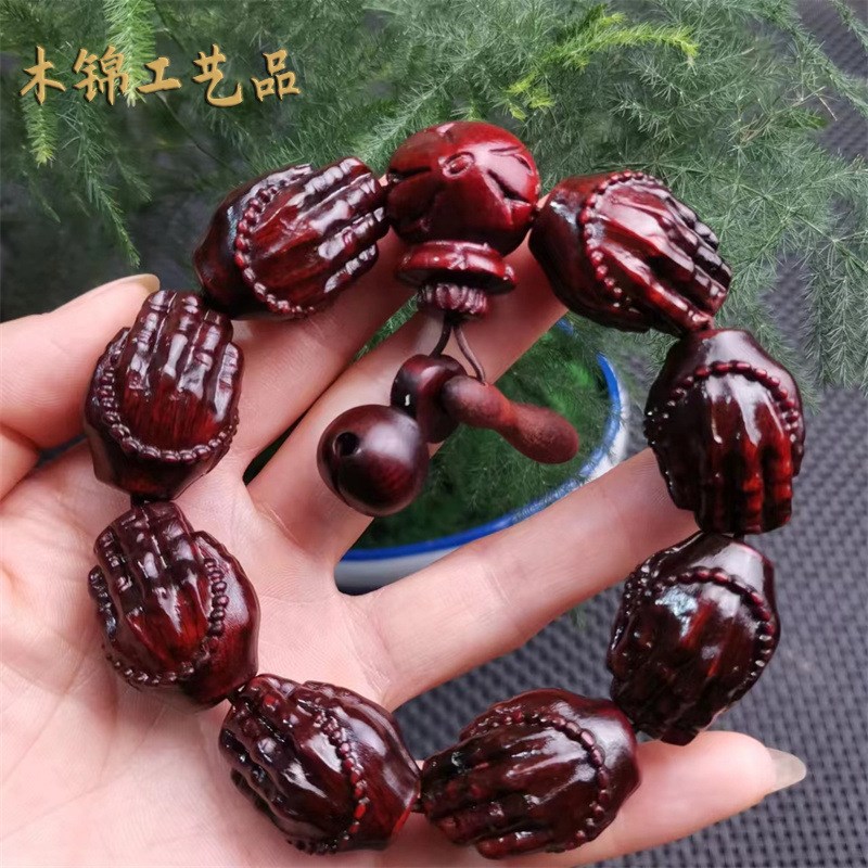 现货紫檀木雕刻佛手手串手链十八罗汉手串木质文玩把件