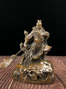 纯铜武财神关公摆件看x书关公文财神夜读春秋铜像摆件
