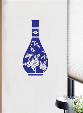 青花瓷瓶a子贴纸中国风客厅屏风柜子办公室幼儿园教室装饰布置墙