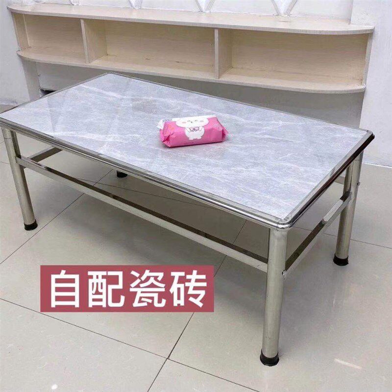 不锈钢餐桌子g架60*120正方形家用吃饭学习摆摊四角圆弧不带瓷砖