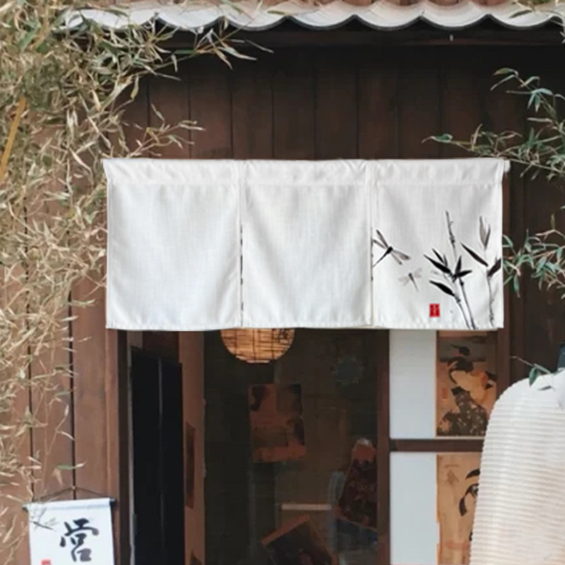 茶馆门帘定制茶室隔断帘半帘大z门头装饰布短帘中式水墨挂布免孔