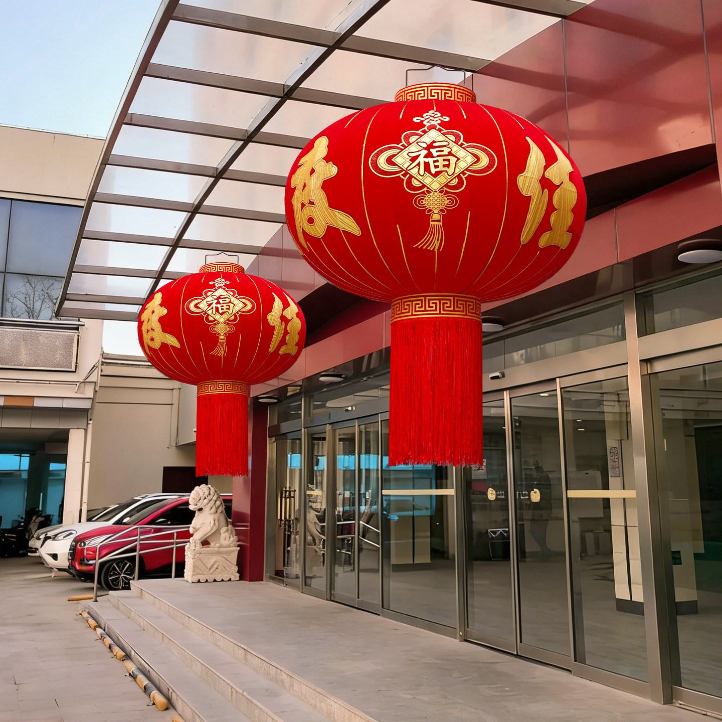 2026新年大红植绒灯笼一对春节大门口阳台装饰挂饰中国风吊宫灯