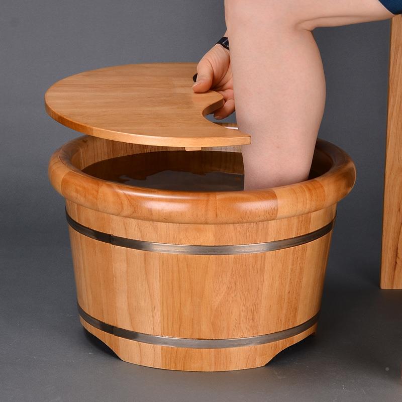 橡木泡脚桶木桶足疗浴家浴盆洗用实木加足厚泡脚桶保橡木泡脚温圆