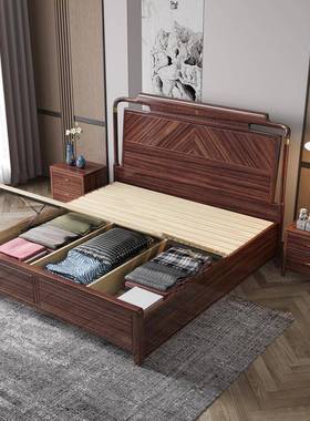 新中式实木EWB乌8金主卧双人1.双人床床现代简约轻奢1.木5米储物