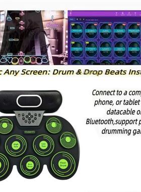 电子鼓色条纹手卷鼓带绿音响NPJ电便锂携式架子鼓子儿童练习鼓电