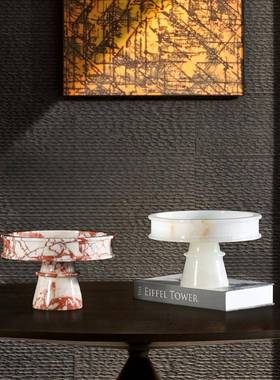 现代轻GP110奢理天然大石高高脚托果盘档茶点盘甜品蛋糕展示盘收