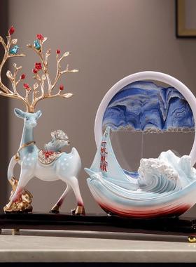 轻创意招财鹿风生起漏流沙画摆件奢高档沙客厅酒柜电水视柜NPQ装