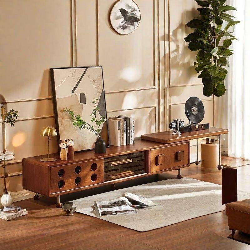 古伸缩电视柜小户型实木收纳柜GDS组中合法式奢复客轻厅古家用落