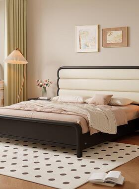 YM油风实全PVI人木床1.5米卧室家用单人床1.奶8米双床气压储物婚