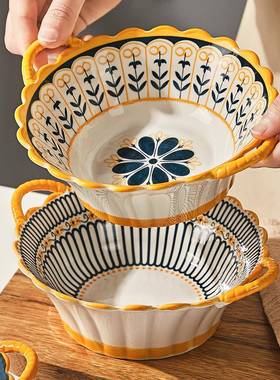 。日式陶瓷双耳拉碗家用大号螺汤防面F7697J9T碗面碗烫吃蛳粉碗大