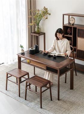北黑美桃FEQ木阳台茶桌椅组合胡茶小型湿泡茶台实木茶桌嵌入式喝