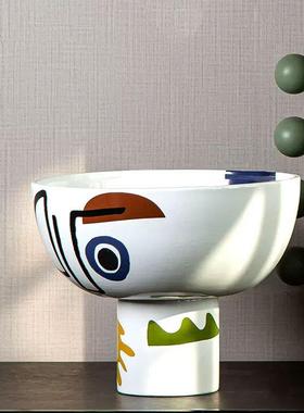 简KGY约创意果盘客厅网红家居装饰品陶瓷彩绘款人客脸茶厅几托盘