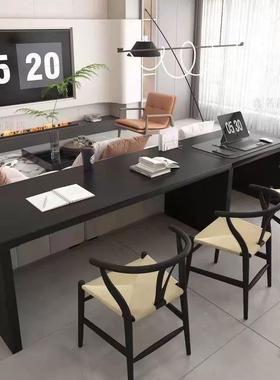 极黑色客厅双人实木书桌家超习长沙简OXX发后靠长用条桌学写字工