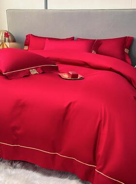 2025新款大件红婚庆磨毛刺绣喜6ZJF32513乐系列垫四套0*60cm靠套