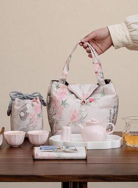 釉茶旅行茶具套装泡茶壶色户士外ZH81476便携式陶瓷女小清新粉色