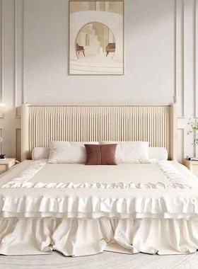 轻法式白床色新款百褶布艺床奢网红双人丝IWM绒卧主大床民宿定