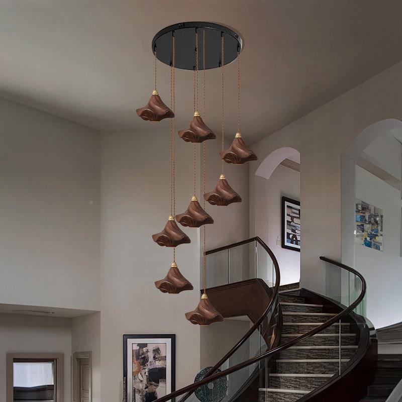 206新品楼梯吊灯美铜复式楼梯间全吊灯轻奢别墅中空旋转式楼梯吊