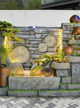 酒店景门厅假山流水幕墙庭ISM台院水屏风阳摆件田园喷泉花园水墙