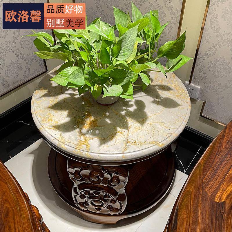 欧式天然QXS理石厅原木小茶客配套具茶几桌新中式乌金家木实木圆