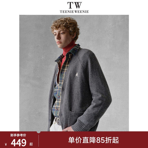 Teenie Weenie小熊男装休闲日常微阔插肩袖V领羊毛混纺针织开衫