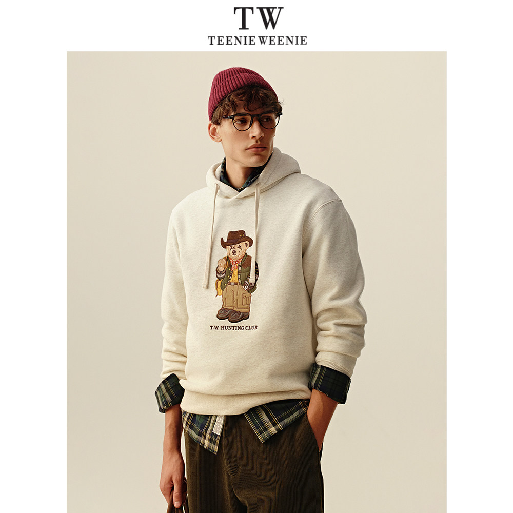 Teenie Weenie小熊男装宽松舒适质感日式站立熊刺绣复古圆领卫衣