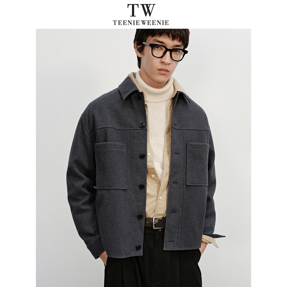 Teenie Weenie小熊男装羊毛混纺金属雨伞熊微阔简约休闲毛呢外套
