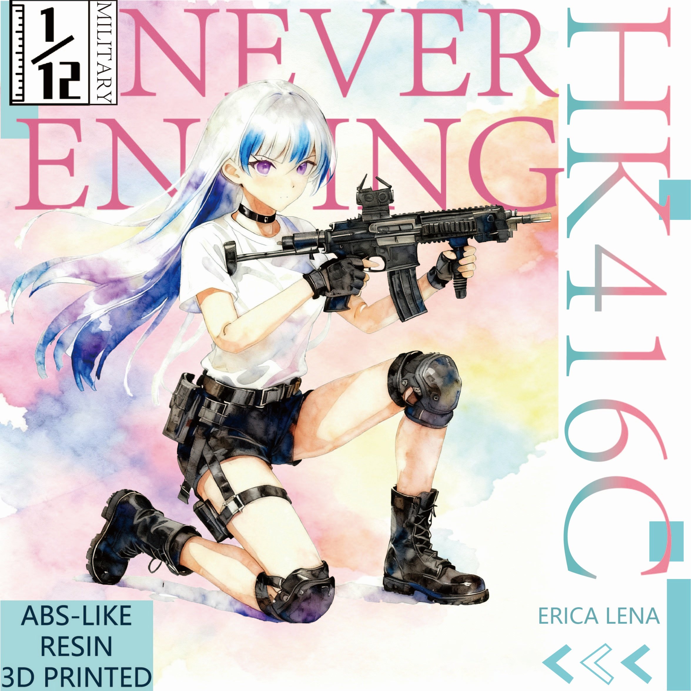 HK416C微缩1/12塑料模型兵人配件