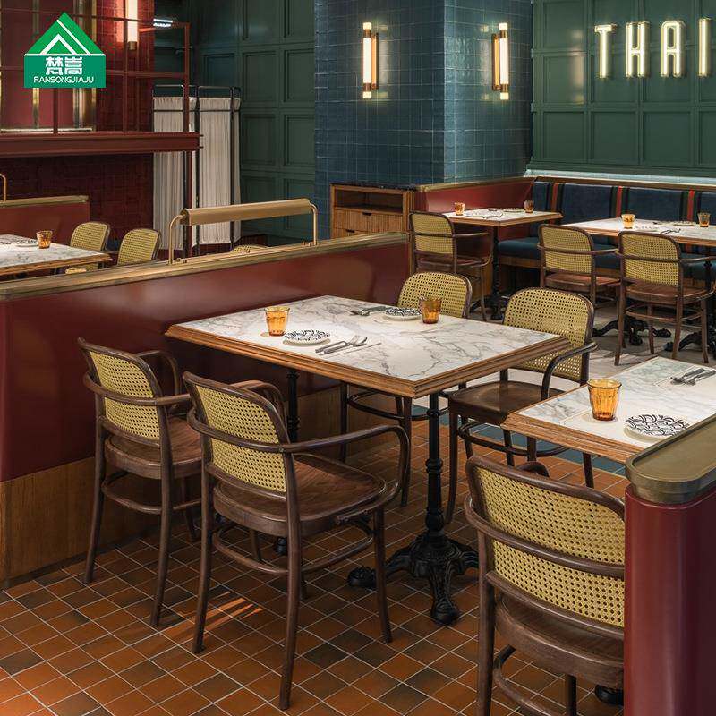 复古西餐厅藤桌椅组合东南主题厅茶餐FANSONG-厅餐亚饮店商用桌椅