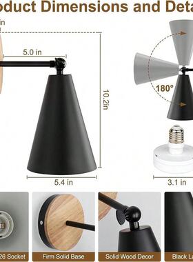 跨境美式黑色壁灯E26/7E2铁艺灯喇叭款弯管壁壁过灯道走廊镜F-05