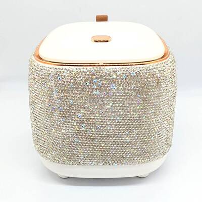 镶钻按IMY压式桌面垃圾家用茶载几桶书房纸桶篓车带盖迷你杂物收